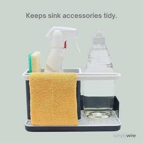 simplywire – Sink Tidy/Caddy – Kitchen Sink Organiser – Removable Drip Tray – Non-Slip - Grey & White - Dark Grey thumbnail 3