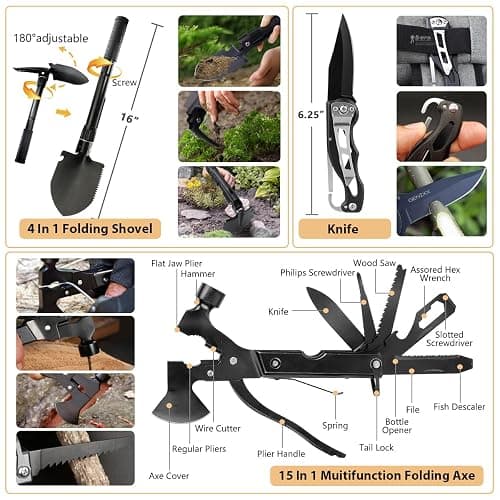 Survival Kit, 250Pcs Survival Gear First Aid Kit with Molle System Compatible Bag and Emergency Tent, Emergency Kit for Earthquake, Outdoor Adventure, Hiking, Hunting, Gifts for Men Women thumbnail 3