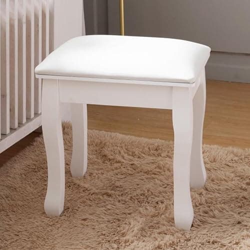 Vanity Stool, Padded Makeup Chair Bench with Solid Wood Legs, Dressing Table Seat, Cute Vanity Stools with Cushion, Modern Foot Stool Ottoman for Small Spaces, Living Room, Bedroom (Curved Legs) thumbnail 5