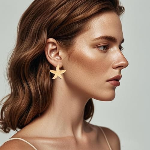 Starfish Shell Stud Earrings for Women Gold Silver Chunky Seashell Drop Dangle Earring Beach Summer Themed Jewelry thumbnail 2
