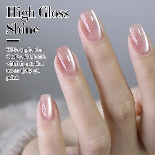 Double Rhythm Jelly Glass Cat Eye Gel Polish with Magnet 15ML Holographic Glitter Shimmer Translucent Sheer Color Magnetic Polish Salon DIY at Home (Jelly Pink Orange-MC1102) thumbnail 7