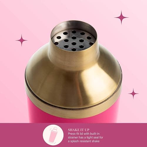 Paris Hilton 2-Piece Cocktail Shaker Set, Double Wall Insulated Stainless Steel Mixer with Built-In Strainer and Double-Sided Jigger, 20-Ounce, Gold and Hot Pink thumbnail 7