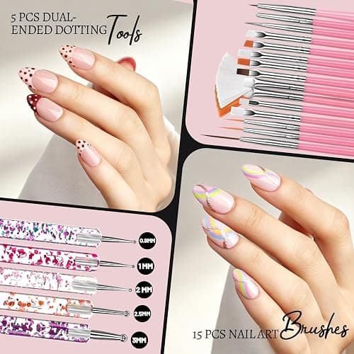 Teenitor Short Almond Nail Tips Set, 510 Pcs 15 Sizes Half Matte Pre-shaped Clear Acrylic Nail Tips, 23 Pcs Nail Art Brushes, Dotting Tool, Nail Stand, Nail Stickers for DIY Nail Art thumbnail 4