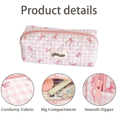 SSKHE Pink Bow Pencil Case with Cute Bow Keychain, Cute Large Capacity Pencil Pouch with Bow Pendant, Aesthetic Makeup Cosmetic Bag Toiletry Bag, Multifunctional Stationery Bag for Girls Teens Women thumbnail 4