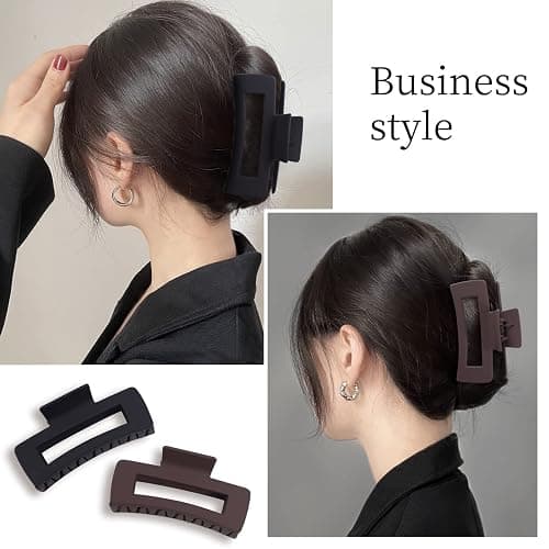 Mandydov 8 Pcs Large Hair Claw Clips 4.1" Non-slip Big Square Matte Hair Claw Clip Black Grey Claws for Women, Strong Hold for Thick Thin Hair thumbnail 4