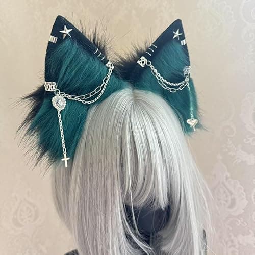 Cat Fox Wolf Ears and Tail Set - Plush Cosplay Clips Headband and Tail for Halloween, Costume Accessories,Gothic Punk 02ALL thumbnail 3