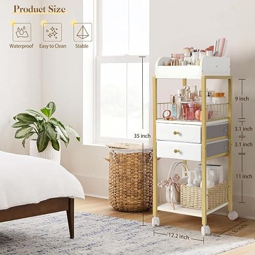 Makeup Organizer, Floor Skincare Organizers Make Up Organizers and Storage with Drawers, Vanity Organizer Cosmetics Display Cases Holder for Skin Care Nail Polish Perfume Gold thumbnail 2