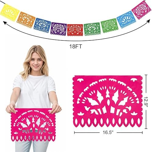 DomeStar Mexican Party Decoration, 18 Feet Plastic Papel Picado Fiesta Banner Cinco de Mayo Garland for Mexican Birthday Party Supplies - multicolor1 thumbnail 3