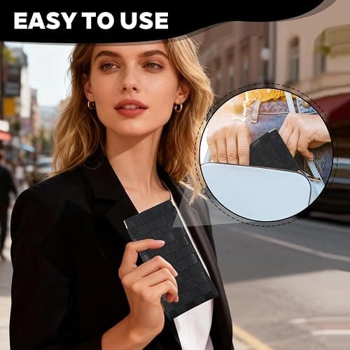 3PCS Small Makeup Bag for Women, Mini Cosmetic Bags Leather Pocket Pouch Purse,Snap Closure Waterproof Portable Bag,Checkered Storage Travel Bag for Lipstick Change Glasses Coin Cards (Black) thumbnail 5