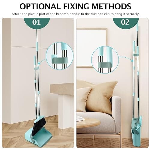 XXFLOWER Broom and Dustpan Set, Dustpans with Broom Combo for Home, Heavy Dust Broom and Dustpan Combo, Long Handle Dust Pan and Broom Set for Kitchen, Office, Pet Hair,Green, Pack of 1 thumbnail 8