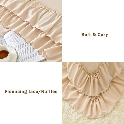 Cupocupa Beige Queen Comforter Set, 3Pcs Comforters Queen Size Ruffle Farmhouse Bedding Sets Queen with Comforter, Lightweight Soft Shabby Chic Bedding Comforter Set Fluffy for All Season - Queen - Beige thumbnail 5