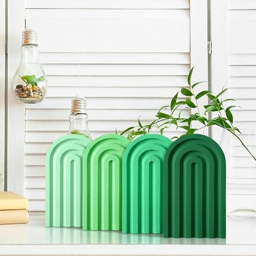 Harloon 4 Pcs Boho Arch Wood Bookends Rainbow Arch Back to School Book Stand Decorative Bookend for Shelves Non Skid Cute Book Stoppers for Heavy Books Home Office Library Kitchen(Green Color) thumbnail 7