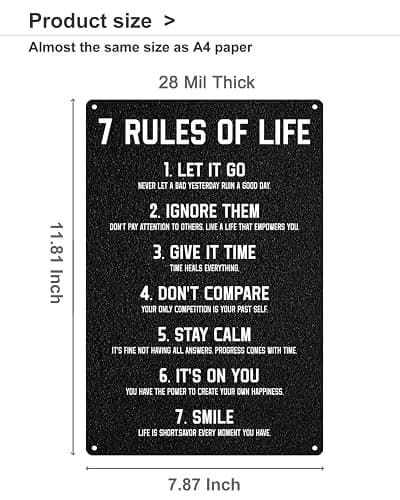 ALKB Inspirational Wall Sign 8x12", 7 Rules of Life Motivational Decor | Perfect Wall Decor for Home, Office, Teen Boys Bedroom, Classroom & Gym thumbnail 3