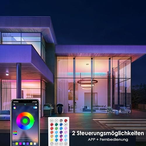 HOVVIDA LED Strip 5M, 30 LEDs/Meter, 1x5M, 150 LED, RGB LED Streifen, APP und Fernbedienung, Musikmodus, Timing-Modus, LED für Zimmer, Wohnzimmer, Küche, Schlafzimmer, Bar, Party thumbnail 2