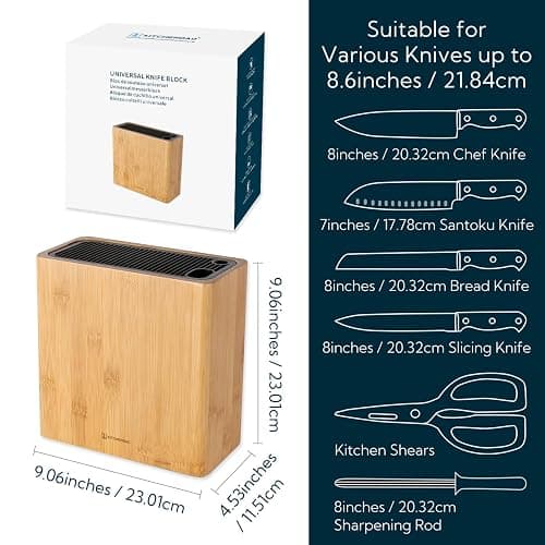KITCHENDAO XL Bamboo Universal Knife Block Holder with Slots for Scissors and Sharpening Rod, Safe, Space Saver Knives Storage Stand Display without Knives, Unique Slot Design to Protect Blade thumbnail 5