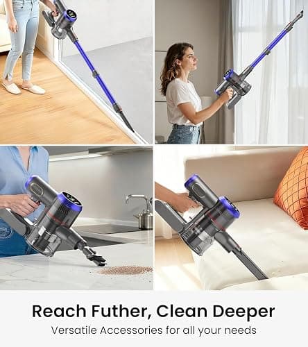 FKIEN Cordless Vacuum Cleaner, 550W 45kPa 65Mins Vacuum Cleaners for Home with LED Display, Self-Standing Stick Vacuum with Anti-Tangle Brush, Rechargeable Vacuum Cordless for Pet Hair/Carpet/Floor thumbnail 9