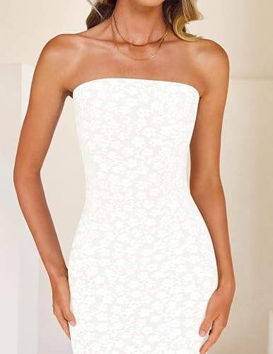 ZESICA Women's 2025 Summer Boho Floral Strapless Bodycon Midi Dress Off Shoulder Tube Beach Cocktail Party Long Dresses thumbnail 6