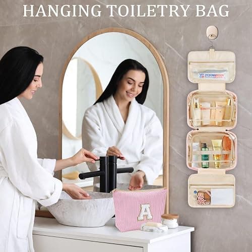 YOOLIFE Hanging Toiletry Bag - Large Capacity Personalized Travel Toiletry Bag for Women, Cruise Ship Essentials - Letter S, Blue thumbnail 3
