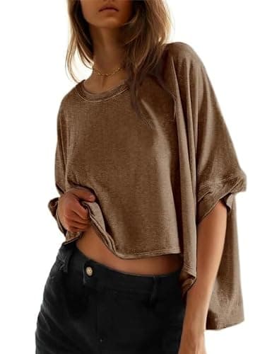 Agoeast Oversized Tshirts for Women Short Batwing Sleeve Crewneck Summer Tee Tops - Image 1