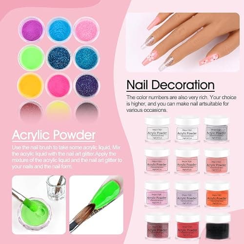 Major Dijit Complete Acrylic Nail Starter Kit with LED Lamp, 12 Colors Powder Acrylic Liquid Base/Top Coat Primer Electric Drill – DIY Nail Art Tools for Home & Salon thumbnail 5