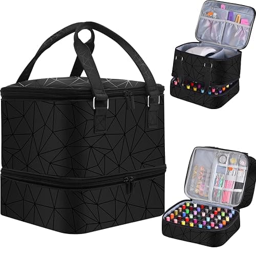 FCQQYWZ Nail Polish Organizer Case - Holds 42+ Bottles (15ml/0.5 fl.oz) and 1 Nail Lamp, Upgraded Double-layer Nail Polish Carrying Case Nail Storage Bag with Handles (Black) - Image 1