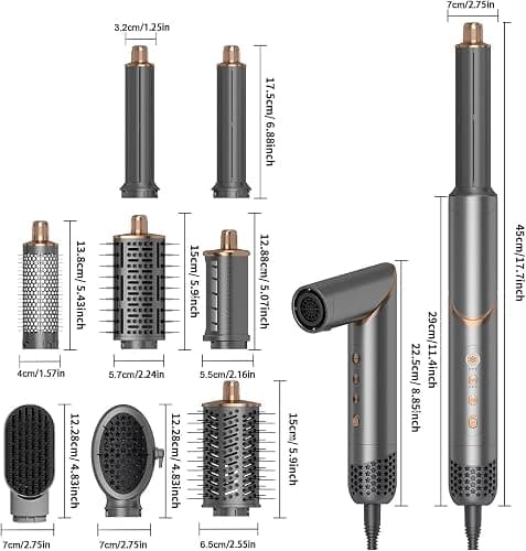 8 in 1 Hair Styler Set & Hair Dryer Brush, 110,000 RPM High-Speed Negative Ionic Foldable Hair Dryer Fast Drying, Multi Professional Hot air Styler for Curling Volumizing Straightening Styling(Gray) thumbnail 8
