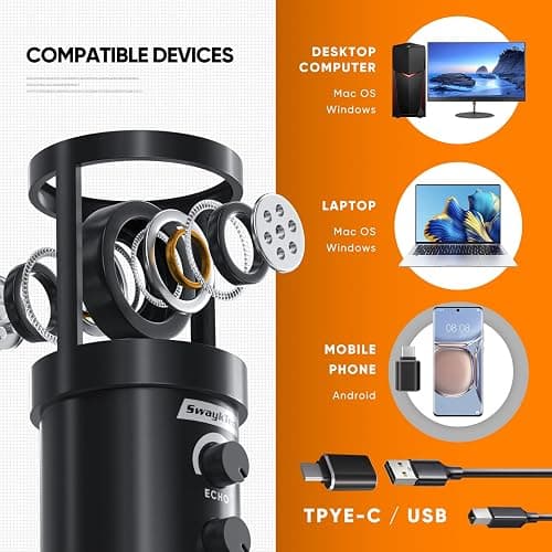 SwaykTech Studio Recording Microphone Isolation Shield with Pop Filter and Metal Tripod Stand, Studio Mic to PC Laptop Smartphone, Music Microphone for Recording Singing Podcasting - SWK5 thumbnail 2