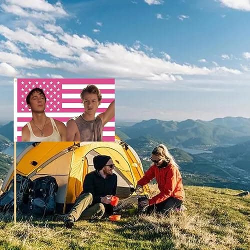 WENWELL JJ and Rafe USA Flag Tapestry - Funny Pink OuterBanks America Flag 3x5 Feet,Polyester Banner for College Dorm Room Bedroom Outdoor Parties Decor with Brass Grommets thumbnail 3
