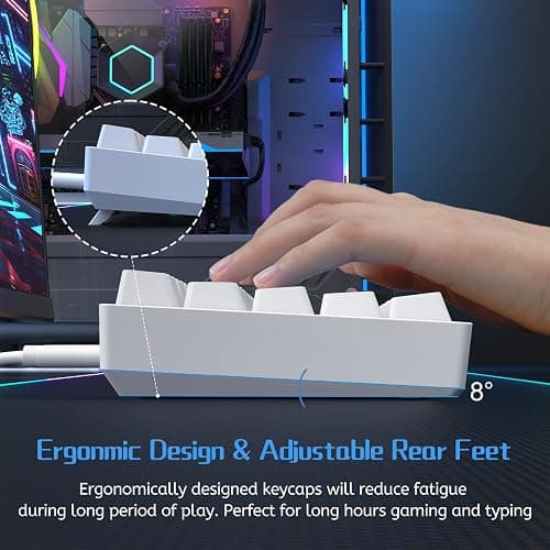 DIERYA 60% Mechanical Keyboard, DK61se Wired Gaming Keyboard with Blue Switches, LED Backlit Ultra-Compact 61 Keys Mini Office Keyboard for Windows Laptop PC Gamer Typist（White） thumbnail 4