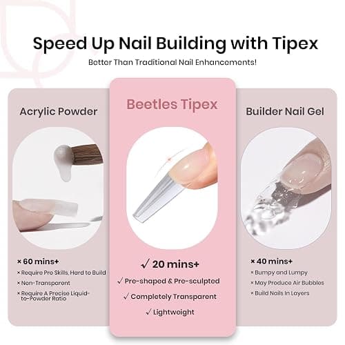 Beetles Tipex Nail Tips Long Square-C Curved Half Matte Nail Tips 210 Pcs Pre Building Fake Nails with Uv Nail Glue, LED Nail Lamp - Thick Acrylic Nail Set for Flat Nails - D-Tipex Long Square Half Matte Nail Tips Kit thumbnail 5