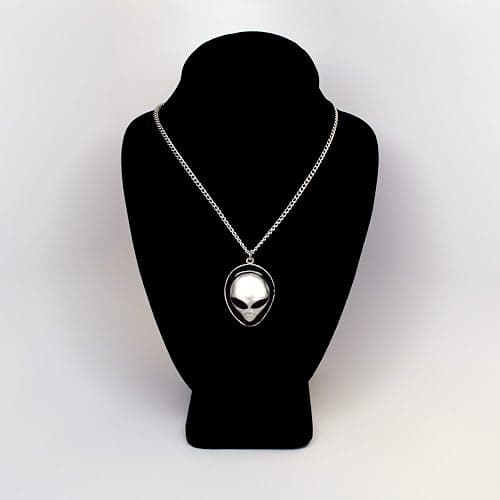 Real Metal UFO Roswell Alien Head with Black Enamel Eyes Pendant Necklace thumbnail 7