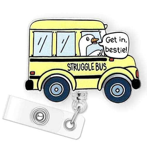 Funny Struggle Bus Badge Reel Retractable, Silly Goose Badge Reel for Nurse Nursing Student RN CNA LPN Medical Worker & Teacher, Funny Goose Badge Holder with Alligator Clip & 24” Durable Nylon Cord - Image 1
