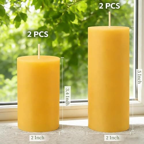 MOSROAD Beeswax Pillar Candles 4 Pack, Unscented Bee Wax for Home | Assorted Size Set, Non Toxic Pure Beeswax Candle for Table, Smokeless and Long Clean Burning for Emergency, Prayer thumbnail 3