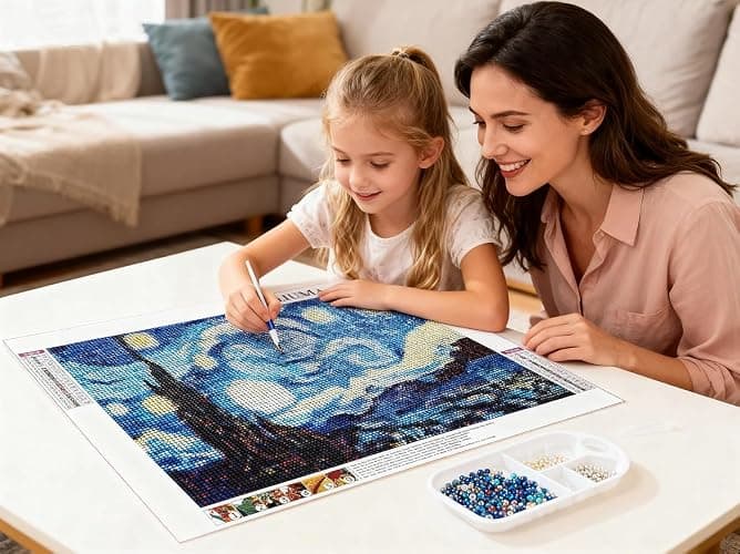 NIHO-JIUMA Van Gogh Starry Night 5D Diamond Painting Kits, DIY Full Drill Diamond Art Gift for Adults & Teens, Home Wall Decoration (30 X 40 cm/12 X 16 inches) thumbnail 2