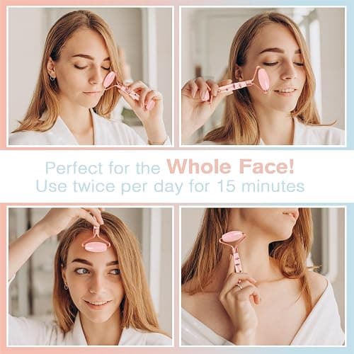 Raffaello Jade Roller - Natural Pink Facial Roller, Redness Reducing Massager for Face, Eyes, Neck - Rose Quartz thumbnail 2