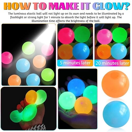 12 Pcs Glow in the Dark Sensory Balls, Upgraded Glowing Sticky Balls Stick to The Ceiling, Stress Relief Squishy Ball Toys for Adults & Kids, Stocking Stuffers, Asmr Cool Stuff & Party Favors thumbnail 3