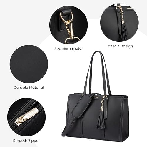 LOVEVOOK Laptop Bag for Women 15.6 inch Lightweight PU Laptop Tote Bag, Large Capacity Computer bag with Clutch Purse for Business, Work, Office, Travel, School,Casual(Black & Leather) thumbnail 8