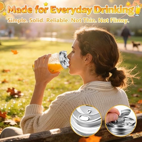 Wide Mouth Mason Jar Drinking Lids, Stainless Steel Sip Lid, 2 Pcs | Mason Jar Drink Lids for Iced Coffee, Smoothies & Cold Drinks, Leak Resistant, Reusable, Heavy Duty Metal thumbnail 3