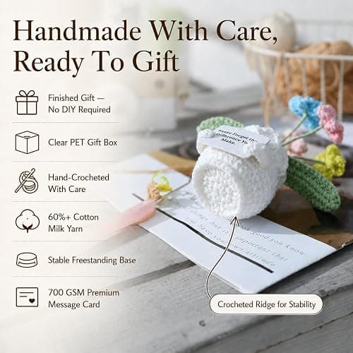 YOOJEE Forget-Me-Not Crochet Flower Potted Plant Gift | Difference You Make Gift, PET Display Box, Teacher Appreciation, Coworker, Employee, Thank You Gift, Handmade Desk Decor thumbnail 8
