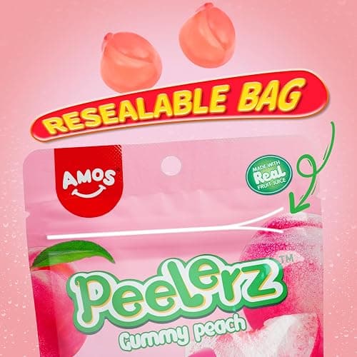 Amos Peelerz Gummy Peach Peeling Candy, Peelable Fruit Snacks, Resealable 6oz Bag thumbnail 5
