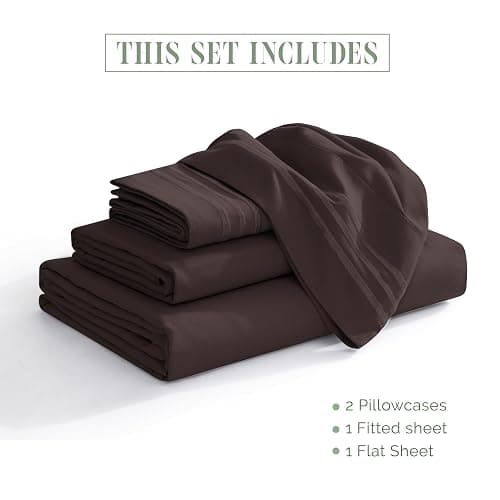 Elegant Comfort Luxurious 1500 Premium Hotel Quality Microfiber Three Line Embroidered Softest 4-Piece Bed Sheet Set, Wrinkle and Fade Resistant, Twin/Twin XL, Chocolate Brown thumbnail 3