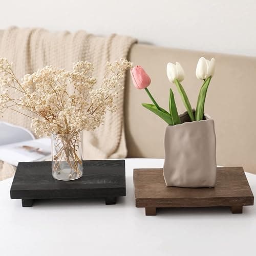 Bathroom Counter Organizer Wood Pedestal Stand Farmhouse Decorative Tray Soap Holder for Kitchen Decor, 9" x 6" - Black thumbnail 7