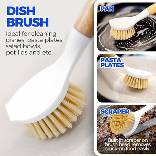 Holikme 6 Pack Dish Brush Scouring Pad Set with Bottle Brush, Dish Brush, Palm Scrub Brush and Straw Brush, Dish Scrubber Long Handle for Dish Bottle Cup Skillet Wok Pot Pan Cast Iron, Yellow thumbnail 4
