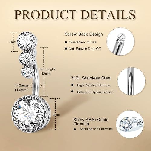 FIASASO 9 Pcs Gold Belly Button Ring - Surgical Stainless Steel CZ Opal Pearl Clicker Piercings for Women Navel Pack Silver/Gold - Silver - 10 Millimeters thumbnail 2