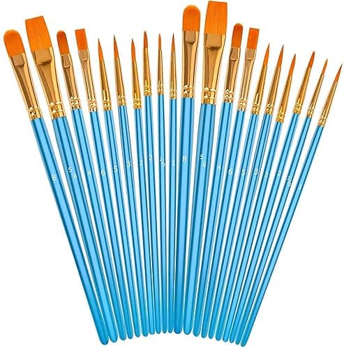Soucolor Acrylic Paint Brushes Set, 20Pcs Round Pointed Tip Artist Paintbrushes for Acrylic Oil Watercolor Canvases Rock Body Face Nail Miniature Detailing Drawing Art Supplies - Blue - 20-Pack