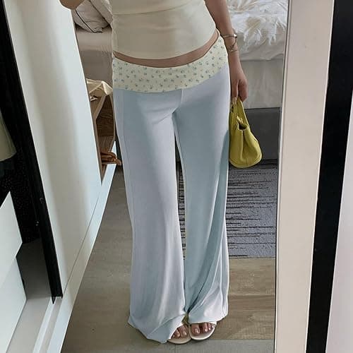 Coquette Cute Fold Over Yoga Pants Women Priscilla Wide Leg Flare Leggings Aesthetic Workout Clothes Y2k Bottoms thumbnail 5