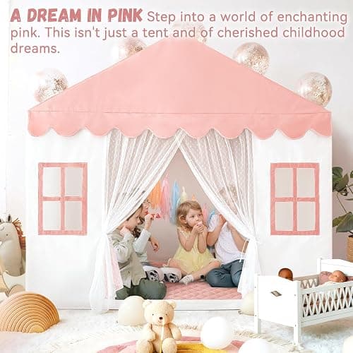 Kids Play Tent with Mat, Princess Castle Playhouse Play Tent for Kids Indoor, Girls Play Tent Play House for Birthday Toy House Gift (Pink) thumbnail 6
