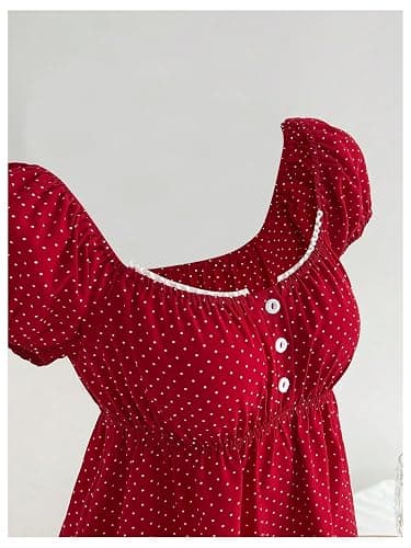 Verdusa Women's Cute Babydoll Tops Polka Dots Flowy Going Out Outfits | Peplum Tops For Teen Girls, Summer Flowy Tops, Gingham Tops, Bubble Sleeve, Y2K Outfits thumbnail 3