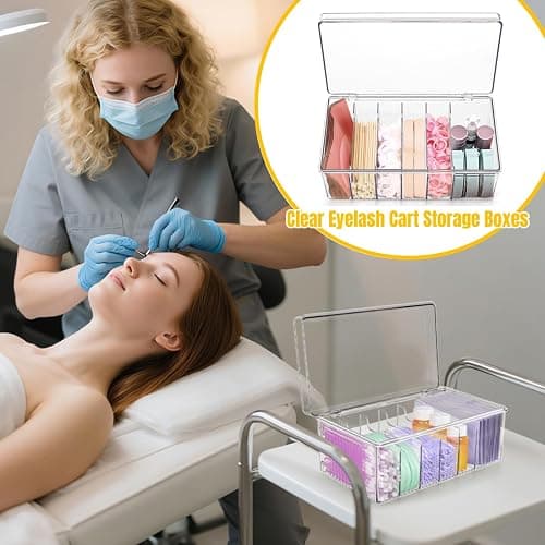 Acshio 2 Pack Lash Extension Organizer, Clear Eyelash Cart Storage Boxes with 6 Compartments, Separated Large Capacity Eyelash Extension Supplies Storage Container for Lash Techs thumbnail 6