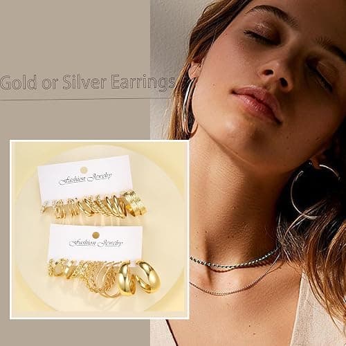 46 Pairs Gold Hoop Earrings Set for Women, Fashion Hypoallergenic Chunky Twisted Pearl Stud Earrings Multipack, Small Big Hoops Earring Packs Trendy for Christmas Birthday Party Jewelry Gift thumbnail 3